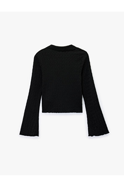 Koton Slim Fit Long Sleeve Buttoned Textured Classic Collar Blouse