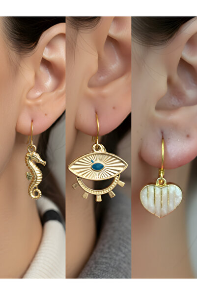 TURBİJ طقم أقراط نسائية مكون من 3 قطع مع رمزات عصرية