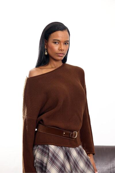 5in1Canpolat Acı Kahve Sosis Yaka Örgü Kazak