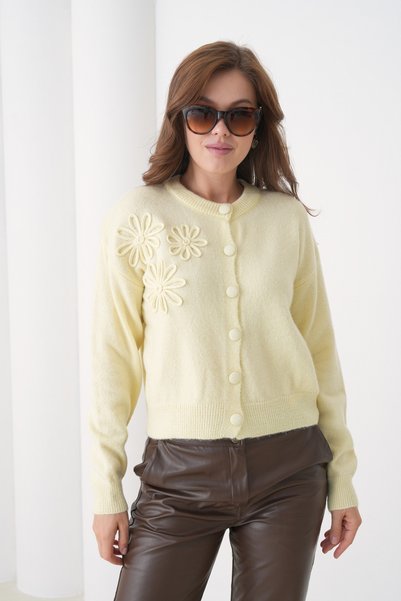 Arbucky Women's Crew Neck Short Knitwear Cardigan