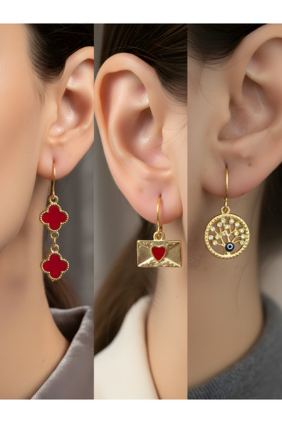 TURBİJ طقم أقراط نسائية مكون من 3 قطع مع رمزات عصرية