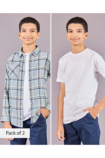 REDTAG Senior Boys Blue Denim Shirt With White T-Shirt Set (2 Piece)