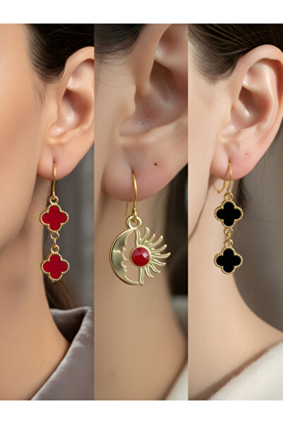 TURBİJ طقم أقراط نسائية مكون من 3 قطع مع رمزات عصرية