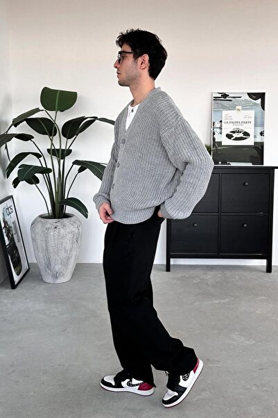 HAFKAGİYİM Gray Knitted Detail Knitwear Cardigan