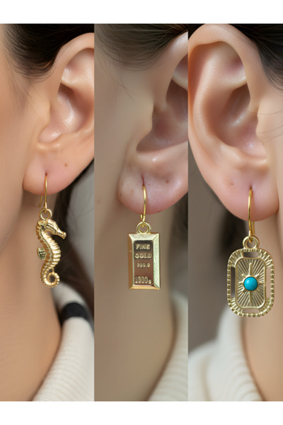 TURBİJ طقم أقراط نسائية مكون من 3 قطع مع رمزات عصرية