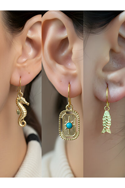 TURBİJ طقم أقراط نسائية مكون من 3 قطع مع رمزات عصرية