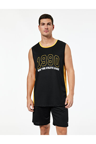 Koton Sleeveless Crew Neck Color Contrast Printed Sports Singlet