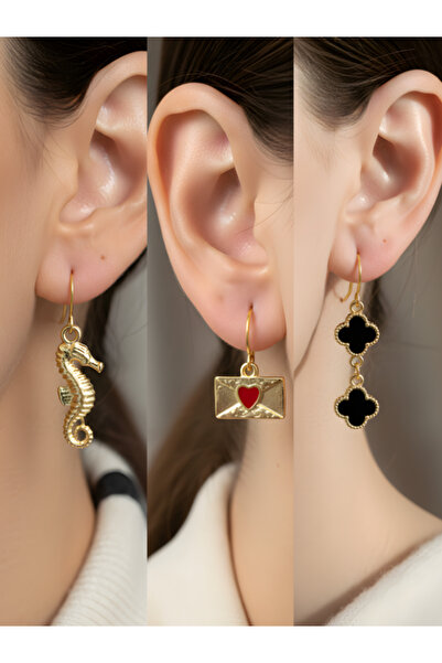 TURBİJ طقم أقراط نسائية مكون من 3 قطع مع رمزات عصرية