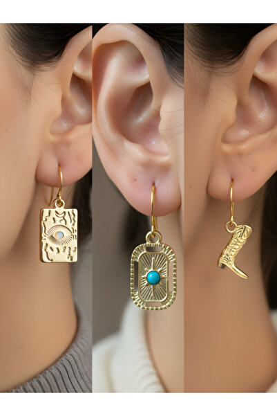 TURBİJ طقم أقراط نسائية مكون من 3 قطع مع رمزات عصرية