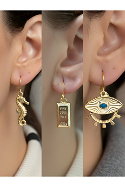 TURBİJ طقم أقراط نسائية مكون من 3 قطع مع رمزات عصرية