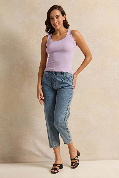 REDTAG Women Lilac Solid Ribbed Vest