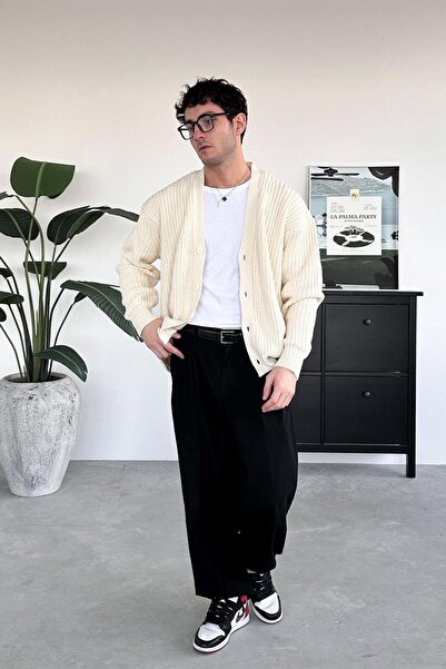 HAFKAGİYİM Cream Knit Detail Knitwear Cardigan
