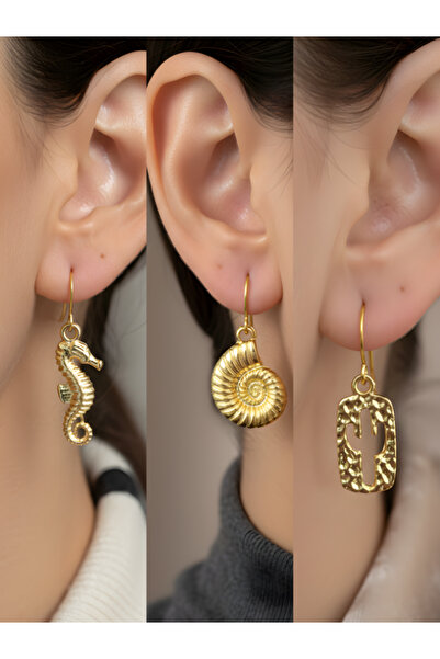 TURBİJ طقم أقراط نسائية مكون من 3 قطع مع رمزات عصرية