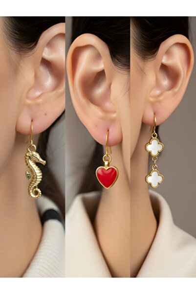 TURBİJ طقم أقراط نسائية مكون من 3 قطع مع رمزات عصرية