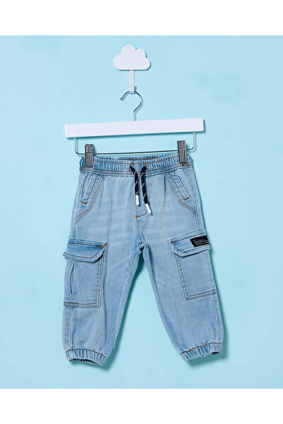 REDTAG Infant Boys Blue Light Wash Knit Cargo Jeans