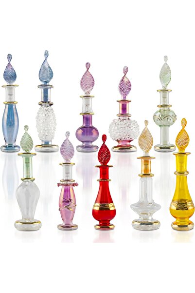 CraftsOfEgypt زجاجات عطر صغيرة من الزجاج المنفوخ من جيني، مجموعة من 10 قطع، 2...