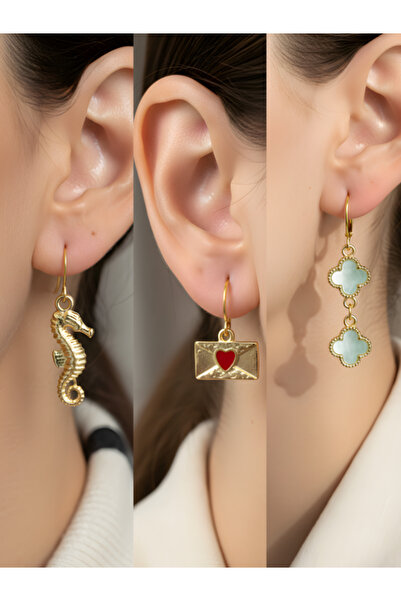 TURBİJ طقم أقراط نسائية مكون من 3 قطع مع رمزات عصرية