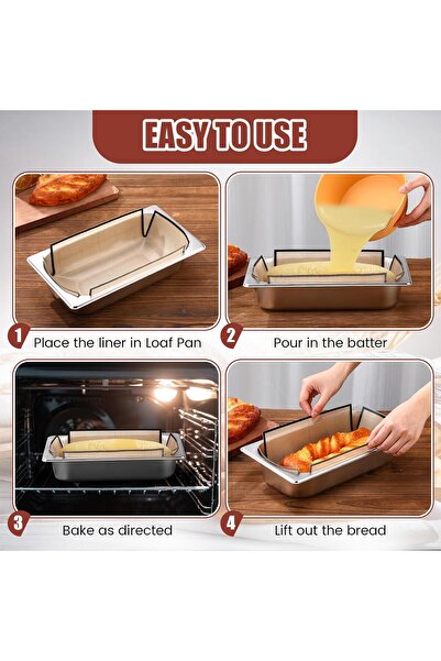 Honeydak 4 Pack Reusable Silicone Bread Loaf Pan Liners (9.5 x 5 in)