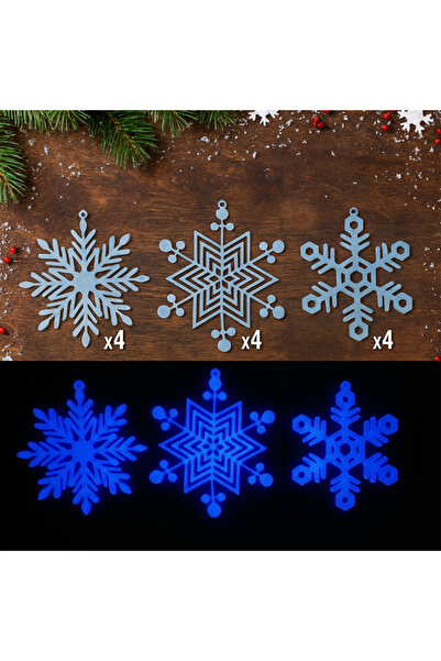 Christmas Wonders Christmas tree decoration set - luminous snowflakes, Christmas ornament, glow in the dark - 9x9cm