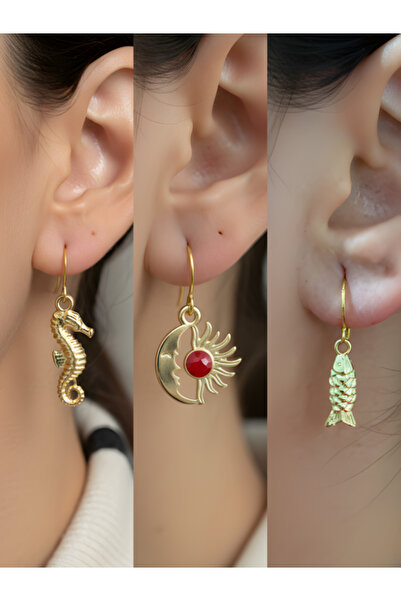 TURBİJ طقم أقراط نسائية مكون من 3 قطع مع رمزات عصرية