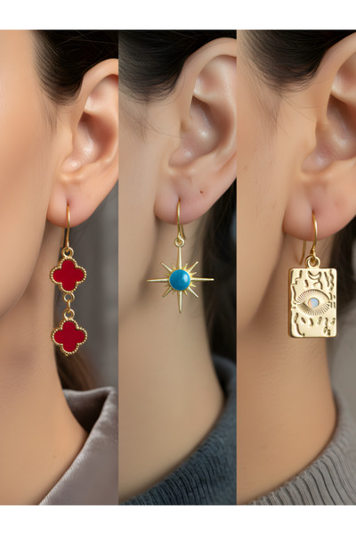 TURBİJ طقم أقراط نسائية مكون من 3 قطع مع رمزات عصرية