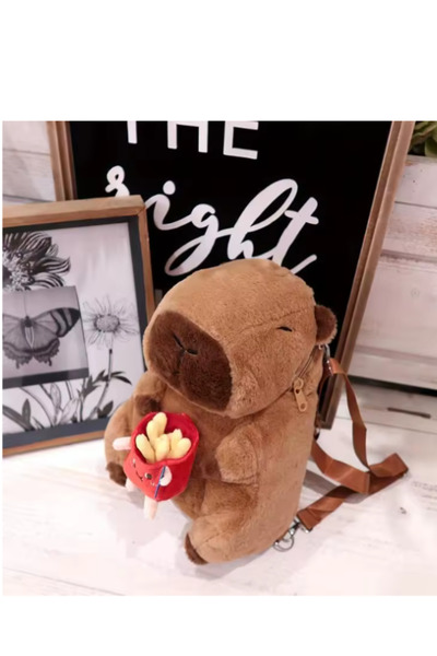 OEM Capybara Plush Backpack 35 cm, with french fries, cute and practical