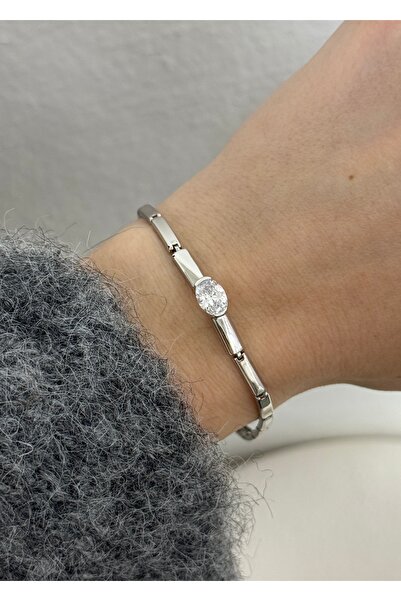 KİLİGİSTANBUL Pirlanta Looking Premium Oval Stone Bracelet (Resistant to Tarnishing)
