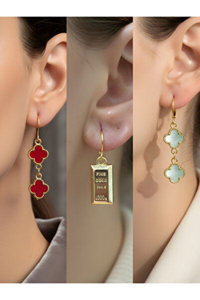 TURBİJ طقم أقراط نسائية مكون من 3 قطع مع رمزات عصرية