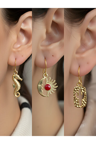 TURBİJ طقم أقراط نسائية مكون من 3 قطع مع رمزات عصرية