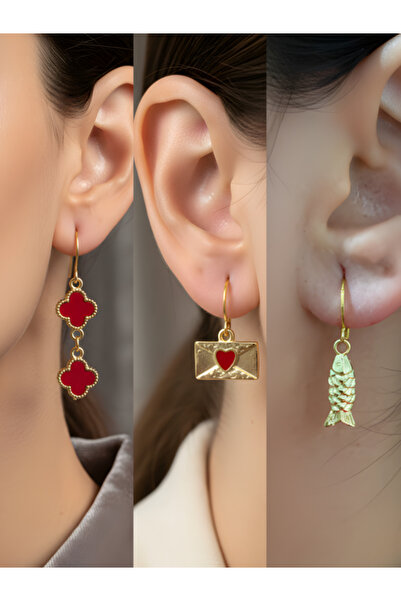 TURBİJ طقم أقراط نسائية مكون من 3 قطع مع رمزات عصرية