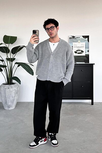 HAFKAGİYİM Gray Knitted Detail Knitwear Cardigan