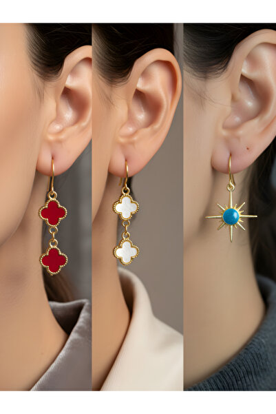 TURBİJ طقم أقراط نسائية مكون من 3 قطع مع رمزات عصرية