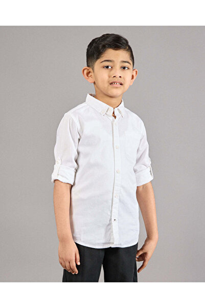 REDTAG Boys White Button Down Shirt With Pocket