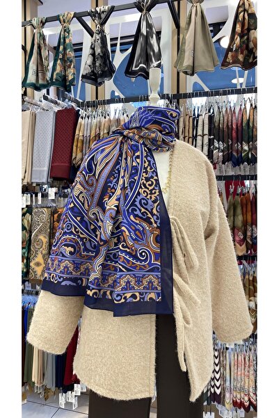 KUQOS Baroque Patterned Shawl Navy Blue