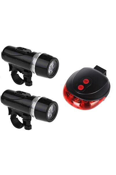 Power Beam Set de lumini pentru bicicletă, format din 3 piese — lumini față cu 5 LED-uri și stop spate cu laser, negru