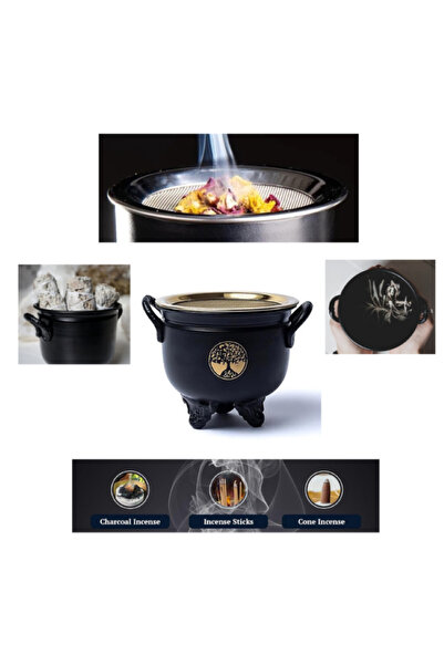 Shamanics Incense burner, resins, aromatic herbs, with golden sieve and Tree of Life pattern, 10 cm