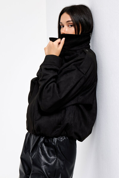 its basic Γυναικείο μαύρο w5-1 Bomber Fit Loose Fit σουέτ υφασμάτινο μπουφάν