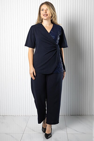 SUBU TASARIM Σετ με παγιέτες με λεπτομέρειες σε μπλε ναυτικό TBS968