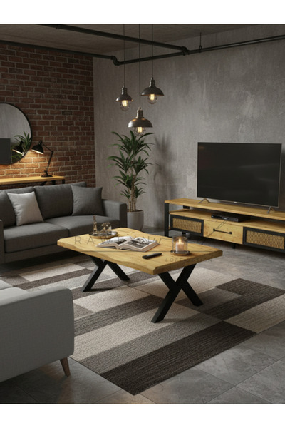 raweyn QUER SULAMALI DOĞAL AHŞAP ORTA SEHPA 45x60