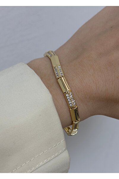 KİLİGİSTANBUL 14K ALTIN GÖRÜNÜMLÜ PREMİUM ZİRKON&DÜZ BİLEKLİK (KARARMALARA KA...