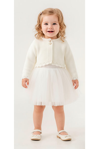 s.t. sebat tekstil Baby Girl Glittery Knitwear Tutu Dress with Bolero