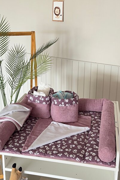 Pastelya Purple Floral Patterned Baby Diaper Changing Set, Waterproof Changing Pad, Diaper Changing Mat