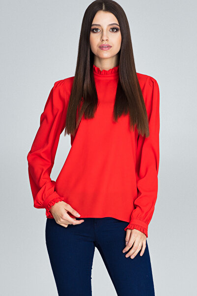 Figl Blouse with ruffles on the sleeves - red blouse with ruffles M595 size M