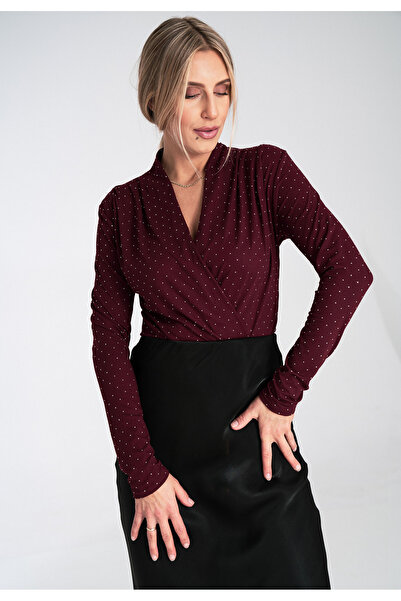 Figl Women's cherry bodysuit - Crystal blouse - Wrap bodysuit M1080 size L/XL