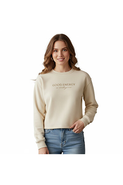 lumberjack Aber Yog Women's Beige Crew Neck Sweatshirt