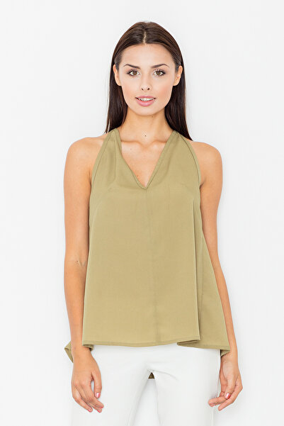 Figl Open back blouse - olive V-neck blouse M480 size XL