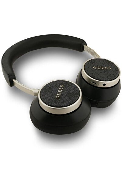 Guess Wireless Bluetooth Headphones with ANC, On-Ear Design, Leather, Classic 4G Logo, Black