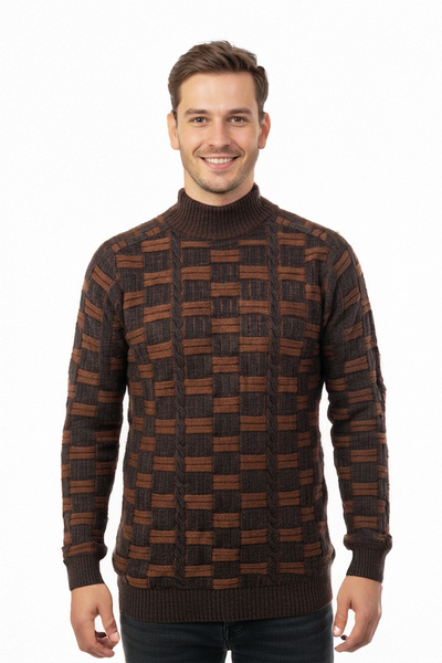 Pulltonic Men's Half Crew Neck Patterned Sweater
