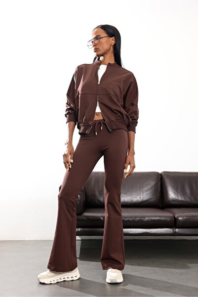 5in1Canpolat Brown Bomber Jacket Pants Set 0718