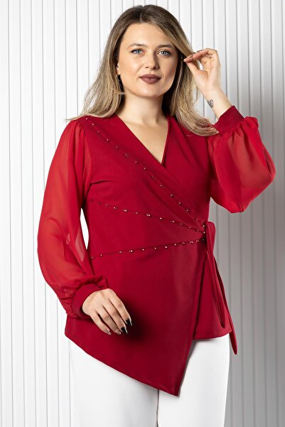 SUBU TASARIM Chiffon Sleeve Tie Detail Blouse Red Tbs986